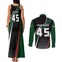 Pakistan Cricket Couples Matching Tank Maxi Dress and Long Sleeve Button Shirt Sporty Style with Flag Colors & Player Illustration