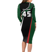 Pakistan Cricket Family Matching Long Sleeve Bodycon Dress and Hawaiian Shirt Sporty Style with Flag Colors & Player Illustration