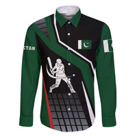 Pakistan Cricket Family Matching Off The Shoulder Long Sleeve Dress and Hawaiian Shirt Sporty Style with Flag Colors & Player Illustration