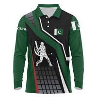 Pakistan Cricket Long Sleeve Polo Shirt Sporty Style with Flag Colors & Player Illustration
