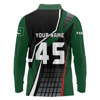 Pakistan Cricket Long Sleeve Polo Shirt Sporty Style with Flag Colors & Player Illustration