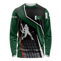 Pakistan Cricket Long Sleeve Shirt Sporty Style with Flag Colors & Player Illustration