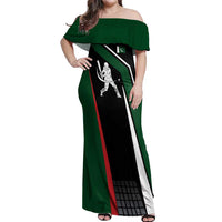 Pakistan Cricket Off Shoulder Maxi Dress Sporty Style with Flag Colors & Player Illustration