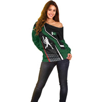 Pakistan Cricket Off Shoulder Sweater Sporty Style with Flag Colors & Player Illustration