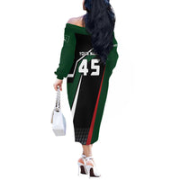 Pakistan Cricket Off The Shoulder Long Sleeve Dress Sporty Style with Flag Colors & Player Illustration