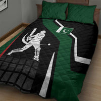 Pakistan Cricket Quilt Bed Set Sporty Style with Flag Colors & Player Illustration