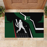 Pakistan Cricket Rubber Doormat Sporty Style with Flag Colors & Player Illustration