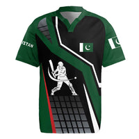 Pakistan Cricket Rugby Jersey Sporty Style with Flag Colors & Player Illustration