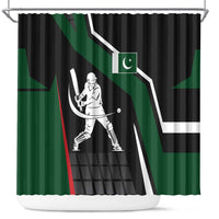 Pakistan Cricket Shower Curtain Sporty Style with Flag Colors & Player Illustration