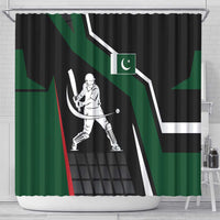 Pakistan Cricket Shower Curtain Sporty Style with Flag Colors & Player Illustration