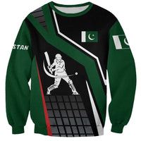 Pakistan Cricket Sweatshirt Sporty Style with Flag Colors & Player Illustration