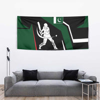 Pakistan Cricket Tapestry Sporty Style with Flag Colors & Player Illustration