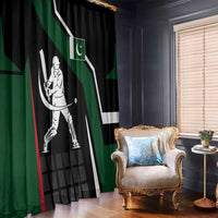 Pakistan Cricket Window Curtain Sporty Style with Flag Colors & Player Illustration
