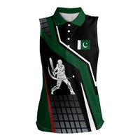 Pakistan Cricket Women Sleeveless Polo Shirt Sporty Style with Flag Colors & Player Illustration
