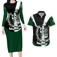 Pakistan Emblem Couples Matching Long Sleeve Bodycon Dress and Hawaiian Shirt Eagle-Shaped Design with National Symbol