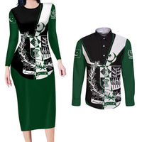 Pakistan Emblem Couples Matching Long Sleeve Bodycon Dress and Long Sleeve Button Shirt Eagle-Shaped Design with National Symbol