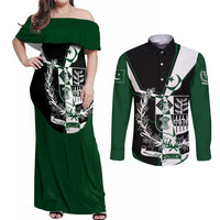 Pakistan Emblem Couples Matching Off Shoulder Maxi Dress and Long Sleeve Button Shirt Eagle-Shaped Design with National Symbol