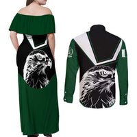 Pakistan Emblem Couples Matching Off Shoulder Maxi Dress and Long Sleeve Button Shirt Eagle-Shaped Design with National Symbol