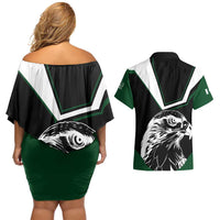 Pakistan Emblem Couples Matching Off Shoulder Short Dress and Hawaiian Shirt Eagle-Shaped Design with National Symbol
