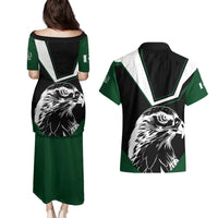 Pakistan Emblem Couples Matching Puletasi and Hawaiian Shirt Eagle-Shaped Design with National Symbol