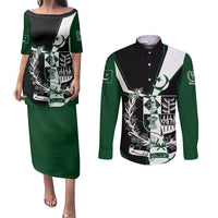 Pakistan Emblem Couples Matching Puletasi and Long Sleeve Button Shirt Eagle-Shaped Design with National Symbol