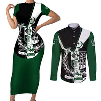 Pakistan Emblem Couples Matching Short Sleeve Bodycon Dress and Long Sleeve Button Shirt Eagle-Shaped Design with National Symbol