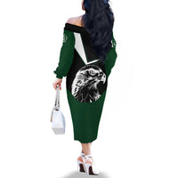 Pakistan Emblem Family Matching Off The Shoulder Long Sleeve Dress and Hawaiian Shirt Eagle-Shaped Design with National Symbol