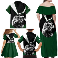 Pakistan Emblem Family Matching Off Shoulder Maxi Dress and Hawaiian Shirt Eagle-Shaped Design with National Symbol