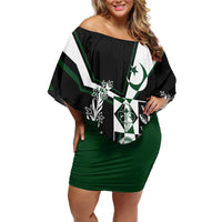 Pakistan Emblem Family Matching Off Shoulder Short Dress and Hawaiian Shirt Eagle-Shaped Design with National Symbol