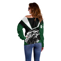 Pakistan Emblem Off Shoulder Sweater Eagle-Shaped Design with National Symbol