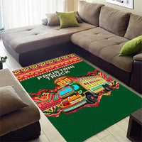 Pakistan Truck Art Area Rug National Emblem & Traditional Patterns