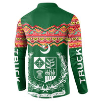 Pakistan Truck Art Button Sweatshirt National Emblem & Traditional Patterns
