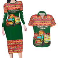Pakistan Truck Art Couples Matching Long Sleeve Bodycon Dress and Hawaiian Shirt National Emblem & Traditional Patterns