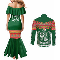 Pakistan Truck Art Couples Matching Mermaid Dress and Long Sleeve Button Shirt National Emblem & Traditional Patterns