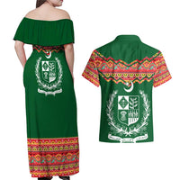 Pakistan Truck Art Couples Matching Off Shoulder Maxi Dress and Hawaiian Shirt National Emblem & Traditional Patterns
