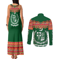 Pakistan Truck Art Couples Matching Tank Maxi Dress and Long Sleeve Button Shirt National Emblem & Traditional Patterns