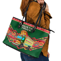 Pakistan Truck Art Leather Tote Bag National Emblem & Traditional Patterns