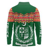 Pakistan Truck Art Long Sleeve Polo Shirt National Emblem & Traditional Patterns