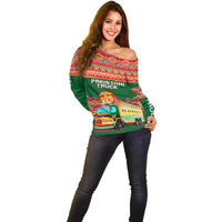 Pakistan Truck Art Off Shoulder Sweater National Emblem & Traditional Patterns