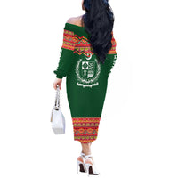 Pakistan Truck Art Off The Shoulder Long Sleeve Dress National Emblem & Traditional Patterns