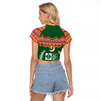 Pakistan Truck Art Raglan Cropped T Shirt National Emblem & Traditional Patterns