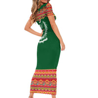 Pakistan Truck Art Short Sleeve Bodycon Dress National Emblem & Traditional Patterns