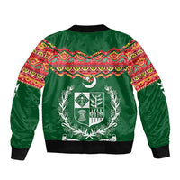 Pakistan Truck Art Sleeve Zip Bomber Jacket National Emblem & Traditional Patterns