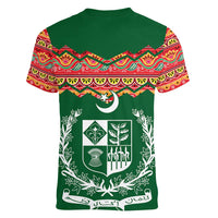 Pakistan Truck Art Women V-Neck T-Shirt National Emblem & Traditional Patterns