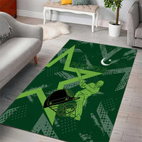 Pakistan Cricket Area Rug Sporty Style with Flag Stars & Player Illustration