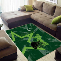 Pakistan Cricket Area Rug Sporty Style with Flag Stars & Player Illustration