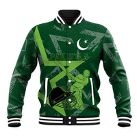 Pakistan Cricket Baseball Jacket Sporty Style with Flag Stars & Player Illustration