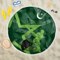 Pakistan Cricket Beach Blanket Sporty Style with Flag Stars & Player Illustration
