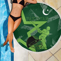 Pakistan Cricket Beach Blanket Sporty Style with Flag Stars & Player Illustration