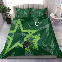 Pakistan Cricket Bedding Set Sporty Style with Flag Stars & Player Illustration